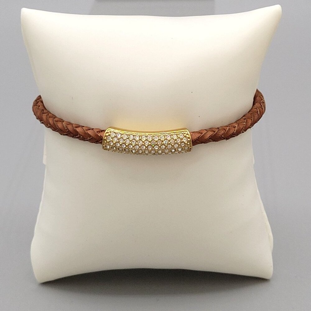 Michael Kors Braided Cord Clasp Bracelet With Pave Set Crystal Accent Signed
